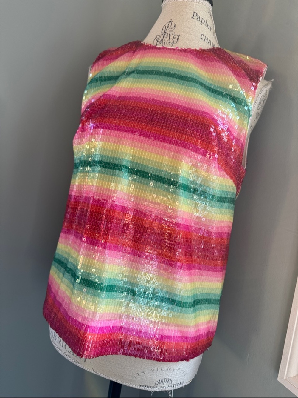 J.Crew watermelon stripe fully sequined sleeveless summer top EUC small - Picture 2 of 11